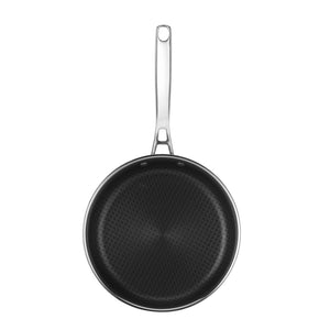 Royalford RF12640 28cm Triply Stainless Steel Frypan | Honeycomb Non-Stick Interior| Induction Compatible Base | Fast Even Heating| Riveted Handle| Mirror Finish Body