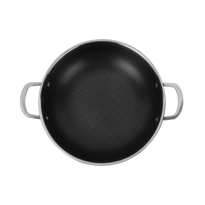 Royalford RF12641 Triply Stainless Steel Wok Pan 28cm with honeycomb non-stick interior | triply body for fast heating, induction base, riveted handles and easy cleaning.