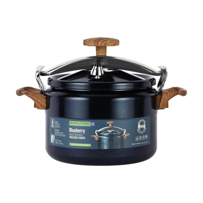 Royalford RF12662 Blueberry 5L Induction Base Pressure Cooker | Ceramic Non-Stick Interior | Extra Thick Three-Ply Base |  Soft Touch Handles & 5 Years Warranty