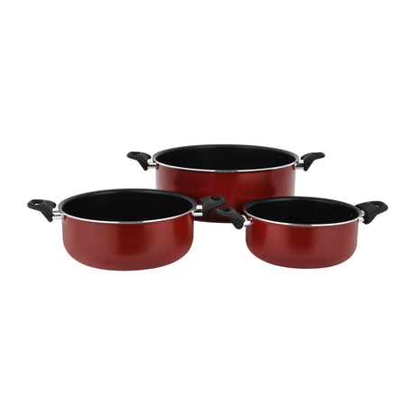 Royalford RF12666 Non Stick Casserole Set 6 PCS | Press Aluminium Cookware with Stainless Steel Lid | 3 Layer Non Stick Coating | Heat Resistant Bakelite Handles
