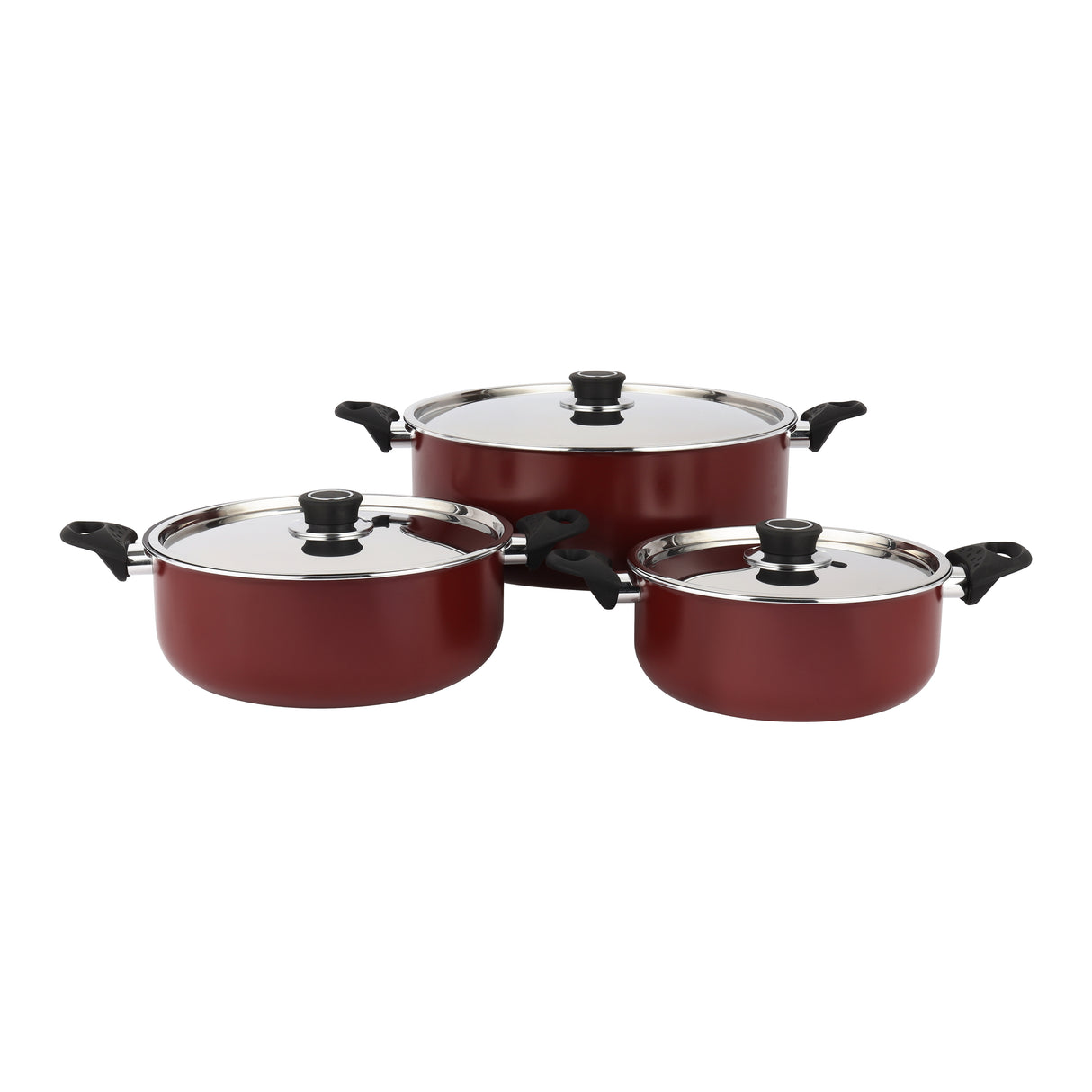 Royalford RF12666 Non Stick Casserole Set 6 PCS | Press Aluminium Cookware with Stainless Steel Lid | 3 Layer Non Stick Coating | Heat Resistant Bakelite Handles