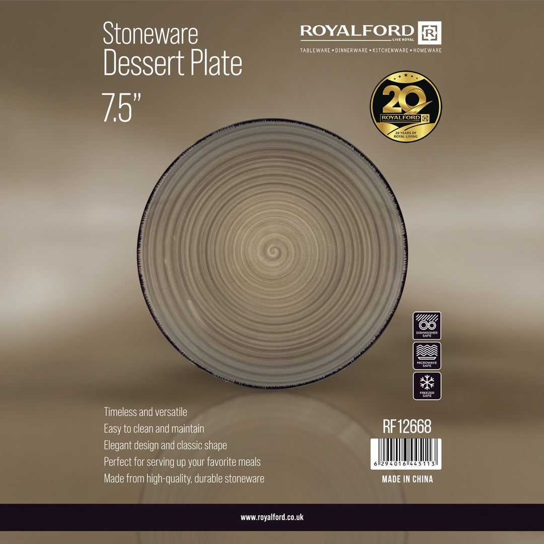 Royalford RF12668 Stoneware Dessert Plate | 7.5 Inch Durable Serving Plate | Microwave & Dishwasher Freezer Safe | Elegant Tableware for Desserts, Snacks Everyday Use