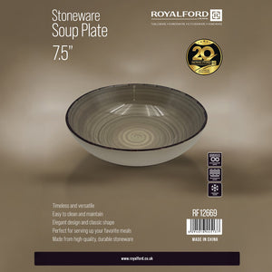 Royalford RF12669 Stoneware Soup Plate |  7.5 Inch Durable Deep Bowl Plate |  Microwave Dishwasher &  Freezer Safe |  Elegant Tableware for Soup, Pasta & Curry Serving