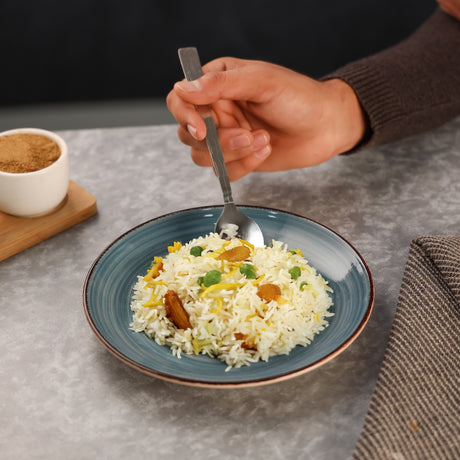 Royalford RF12671 Stoneware Dinner Plate 10.5"| stylish blue textured design & durable stoneware build| microwave & dishwasher safe, perfect for daily dining use|