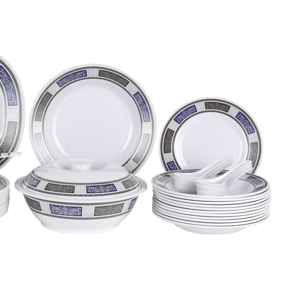 Royalford RF12675 Melamine Dinner Set 70 Pcs | Premium Durable & Elegant Melamine Tableware with Plates, Bowls & Serving Spoons for Home, Hotel & Special Occasions