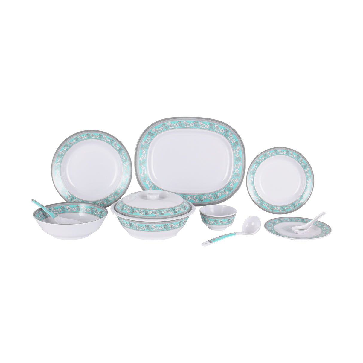 Royalford RF12676 Melamine Dinner Set 70 Pcs | Durable & Elegant Premium Melamine Tableware with Plates, Bowls & Serving Spoons for Home, Restaurant & Special Occasions