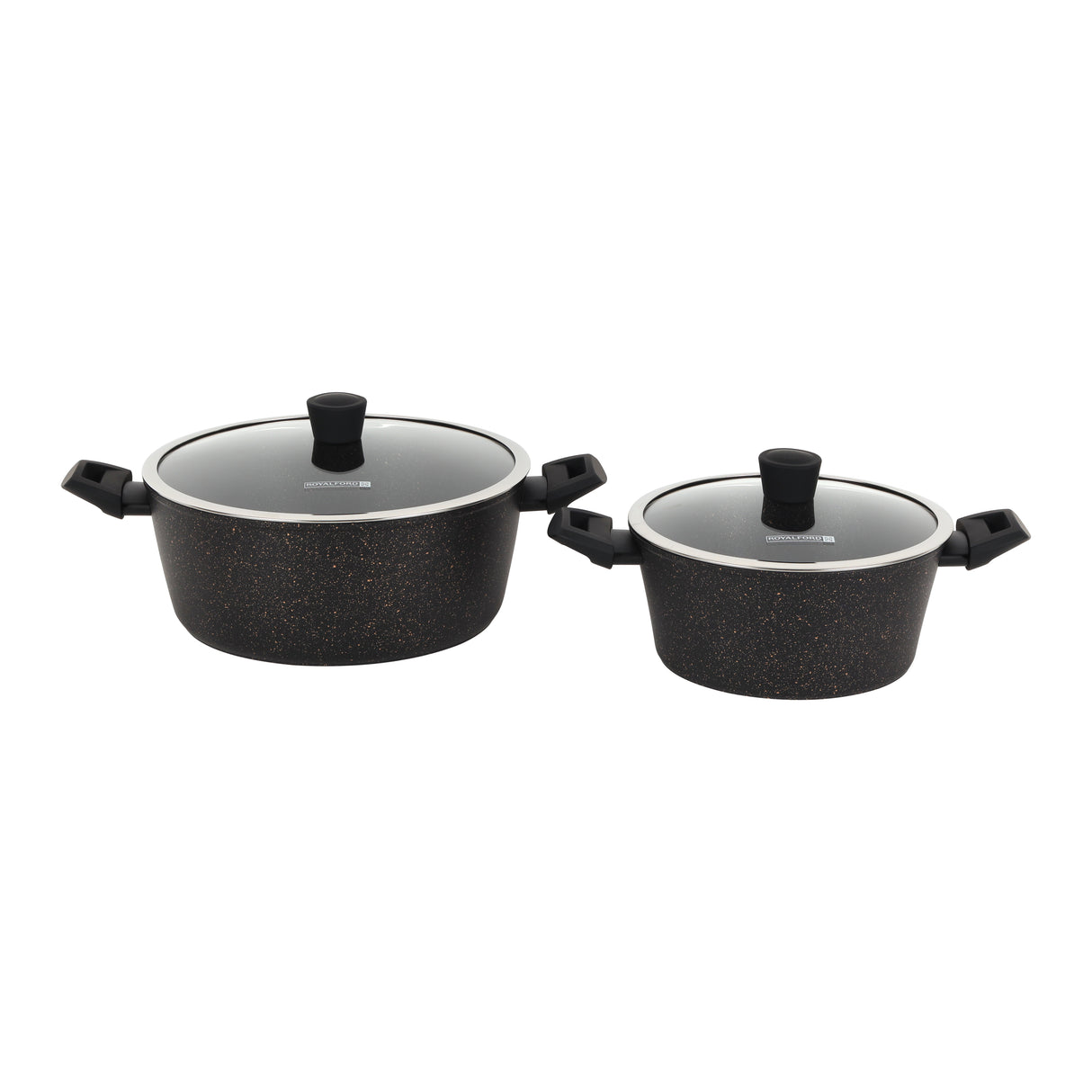 Royalford RF12677 Authentic Forged Aluminium 12-Piece Granite Coated Cookware Set with Glass Lids | 5-Layer Non-Stick, Induction Compatible Pots & Pans for Home Cooking