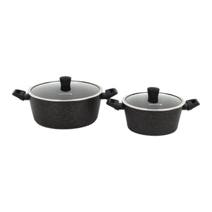 Royalford RF12677 Authentic Forged Aluminium 12-Piece Granite Coated Cookware Set with Glass Lids | 5-Layer Non-Stick, Induction Compatible Pots & Pans for Home Cooking