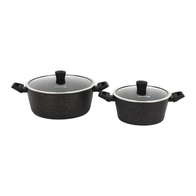 Royalford RF12677 Authentic Forged Aluminium 12-Piece Granite Coated Cookware Set with Glass Lids | 5-Layer Non-Stick, Induction Compatible Pots & Pans for Home Cooking