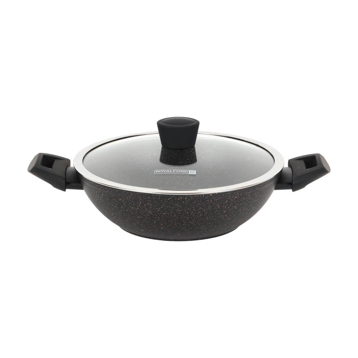Royalford RF12677 Authentic Forged Aluminium 12-Piece Granite Coated Cookware Set with Glass Lids | 5-Layer Non-Stick, Induction Compatible Pots & Pans for Home Cooking
