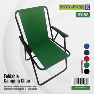 Royalford RF12688 Foldable Camping Chair | Strong Metal Frame | Waterproof and  Stain-Resistant Fabric | Portable Outdoor Garden, Beach &  Fishing Chair with Armrests