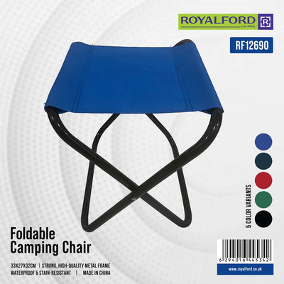 Royalford RF12690 Foldable Camping Chair | Strong Metal Frame | Waterproof Fabric Seat | Compact Outdoor Portable Folding Chair for Camping, Fishing, Picnic & Travel
