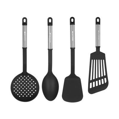 RoyalFord RF12691 4 Piece Nylon Kitchen Tools Set | Stainless Steel Handle | BPA Free | Heat Resistant Cooking Utensils Turner, Skimmer, Spoon &  Spatula Set | Durable