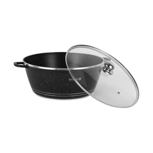 Royalford RF12704 40cm Die Cast Casserole | 5-Layer Granite Non-Stick Coating | Tempered Glass Lid | Premium Aluminium Cookware for Gas, Ceramic and Halogen Cooking