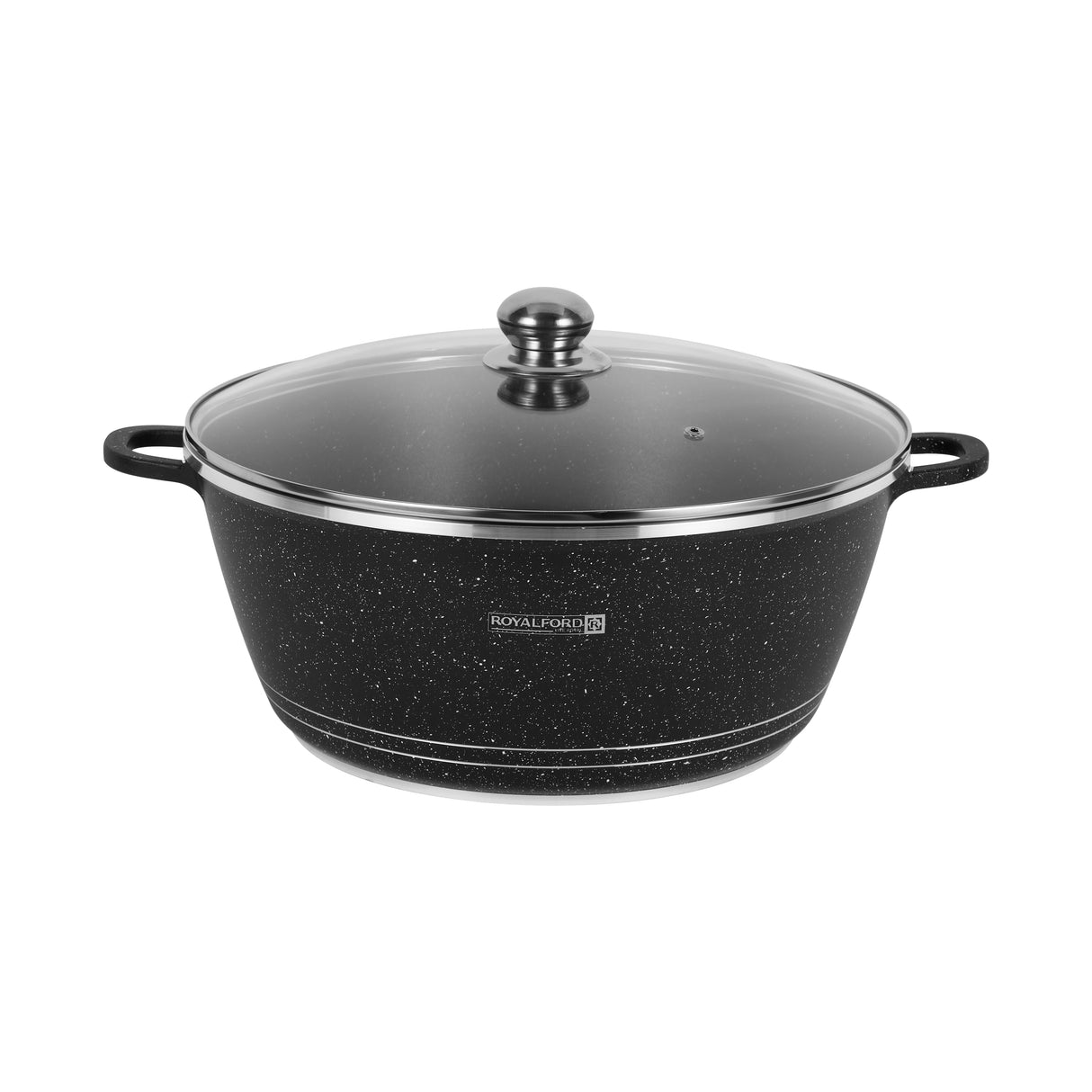 Royalford RF12704 40cm Die Cast Casserole | 5-Layer Granite Non-Stick Coating | Tempered Glass Lid | Premium Aluminium Cookware for Gas, Ceramic and Halogen Cooking