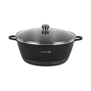 Royalford RF12704 40cm Die Cast Casserole | 5-Layer Granite Non-Stick Coating | Tempered Glass Lid | Premium Aluminium Cookware for Gas, Ceramic and Halogen Cooking
