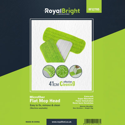 Royalford RF12705 Microfiber Mop Head 41cm| flat mop replacement pad with super absorbent & extra-soft fibers| scratch-free cleaning, machine washable & reusable design|