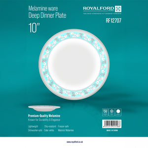 Royalford RF12707 10" melamine deep dinner plate| durable chip-resistant build and lightweight design| elegant finish, dishwasher and freezer safe for daily use|
