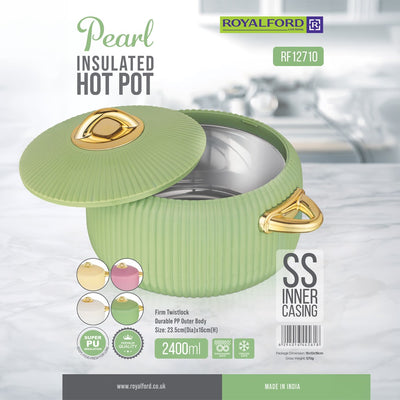 Royalford RF12710 Pearl Insulated Hot Pot 2400ml | Stainless Steel Inner Casserole |  PU Insulation | Durable PP Outer Body & Firm Twist Lock Lid | Perfect for Serving