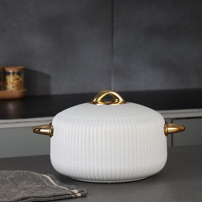Royalford RF12711 2800ml Pearl Insulated Hot Pot |  Stainless Steel Inner Casing | Super PU Insulation | Firm Twist Lock Lid & Durable PP Outer Body for Hot Food Storage