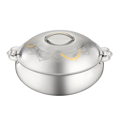 Royalford RF12716 Tuffah Stainless Steel Hot Pot 3500ml | Double Wall Vacuum Insulated Food Warmer | Secure Twist Lock Lid| Convenient Handles & Elegant Serving Design
