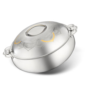 Royalford RF12716 Tuffah Stainless Steel Hot Pot 3500ml | Double Wall Vacuum Insulated Food Warmer | Secure Twist Lock Lid| Convenient Handles & Elegant Serving Design