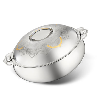 Royalford RF12716 Tuffah Stainless Steel Hot Pot 3500ml | Double Wall Vacuum Insulated Food Warmer | Secure Twist Lock Lid| Convenient Handles & Elegant Serving Design