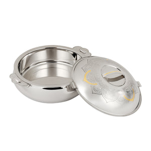 Royalford RF12716 Tuffah Stainless Steel Hot Pot 3500ml | Double Wall Vacuum Insulated Food Warmer | Secure Twist Lock Lid| Convenient Handles & Elegant Serving Design