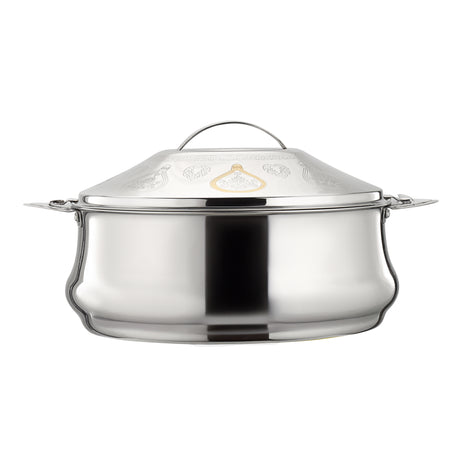 Royalford RF12718 Suhur Stainless Steel Hot Pot 2500ml | Double Wall Vacuum Insulated Food Warmer with Secure Twist Lock Lid | Strong Handles & Elegant Serving Design