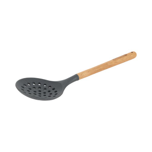 Royalford RF12743 Silicone Skimmer with Wooden Handle | Heat Resistant | Non-Stick Friendly Durable Kitchen Tool | Perfect for Frying, Straining &  Serving | Long-lasting