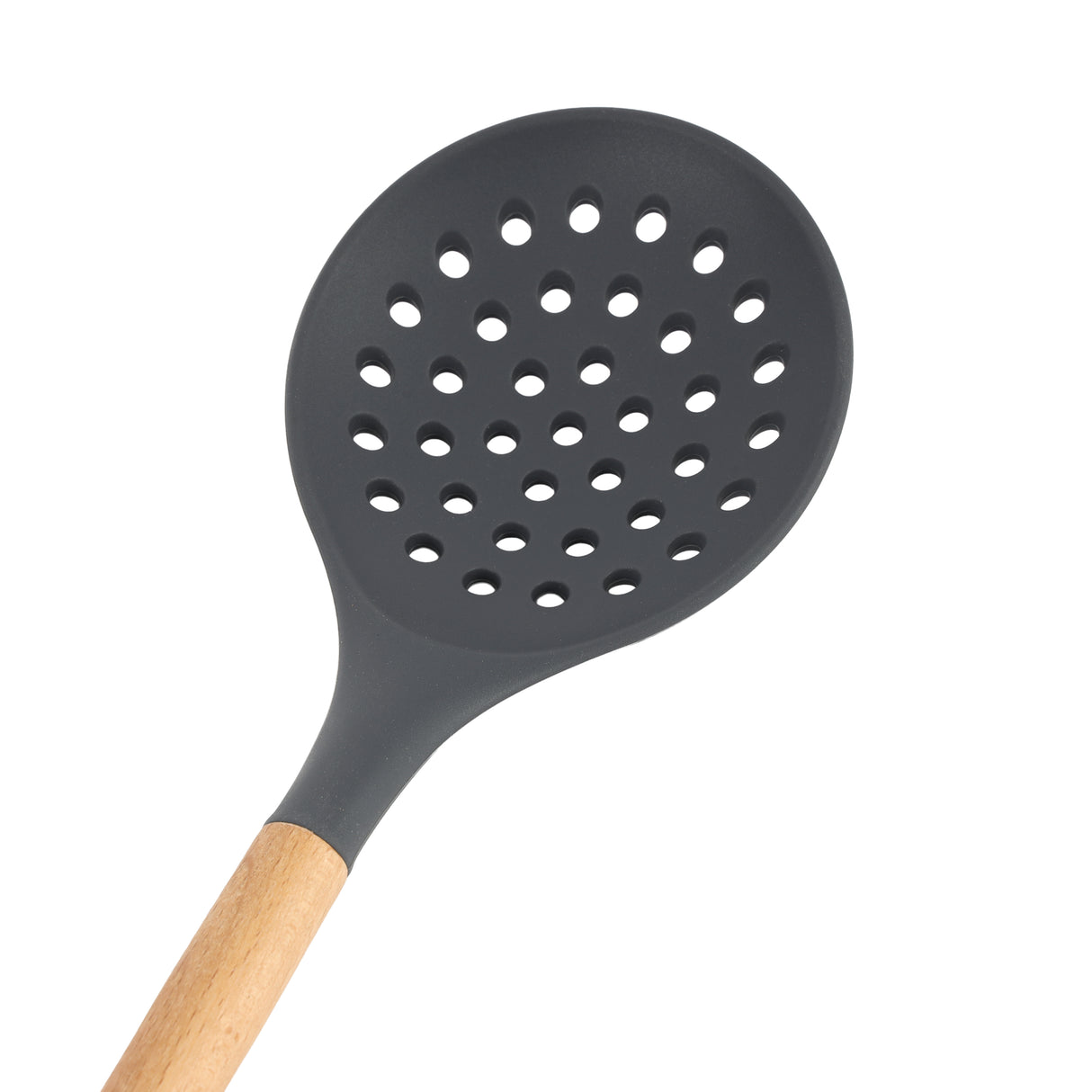 Royalford RF12743 Silicone Skimmer with Wooden Handle | Heat Resistant | Non-Stick Friendly Durable Kitchen Tool | Perfect for Frying, Straining &  Serving | Long-lasting