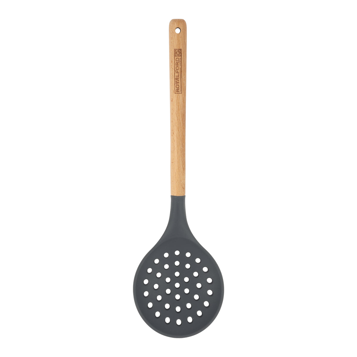 Royalford RF12743 Silicone Skimmer with Wooden Handle | Heat Resistant | Non-Stick Friendly Durable Kitchen Tool | Perfect for Frying, Straining &  Serving | Long-lasting