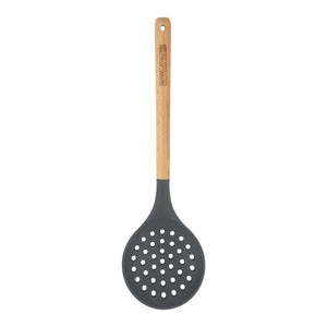 Royalford RF12743 Silicone Skimmer with Wooden Handle | Heat Resistant | Non-Stick Friendly Durable Kitchen Tool | Perfect for Frying, Straining &  Serving | Long-lasting