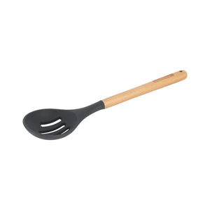 Royalford RF12744 Silicone Slotted Spoon with Wooden Handle | Heat Resistant | Non-Stick Safe Durable Kitchen Cooking Utensil |  Perfect for Stirring, Draining & Serving