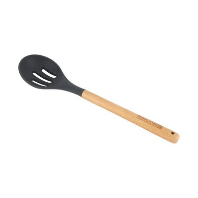 Royalford RF12744 Silicone Slotted Spoon with Wooden Handle | Heat Resistant | Non-Stick Safe Durable Kitchen Cooking Utensil |  Perfect for Stirring, Draining & Serving