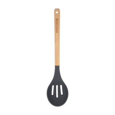 Royalford RF12744 Silicone Slotted Spoon with Wooden Handle | Heat Resistant | Non-Stick Safe Durable Kitchen Cooking Utensil |  Perfect for Stirring, Draining & Serving