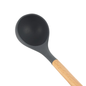 Royalford RF12745 Silicone Soup Ladle with Wooden Handle | Heat Resistant  | Food Grade Non Stick Safe  Kitchen Serving Spoon  |  Perfect for Cooking & Serving
