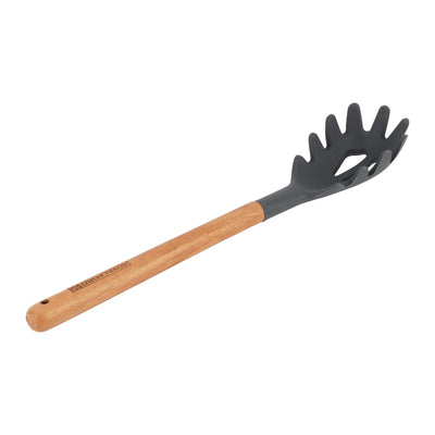 Royalford RF12746 Silicone Spaghetti Server with Wooden Handle | Heat Resistant | Food Grade | Non Stick Safe | Durable Pasta Serving Spoon for Cooking Noodles & Pasta