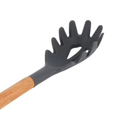 Royalford RF12746 Silicone Spaghetti Server with Wooden Handle | Heat Resistant | Food Grade | Non Stick Safe | Durable Pasta Serving Spoon for Cooking Noodles & Pasta