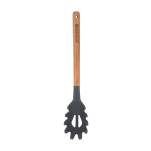 Royalford RF12746 Silicone Spaghetti Server with Wooden Handle | Heat Resistant | Food Grade | Non Stick Safe | Durable Pasta Serving Spoon for Cooking Noodles & Pasta