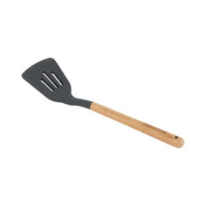 Royalford RF12747 Silicone Slotted Turner with Wooden Handle | Heat Resistant | Food Grade Non Stick Safe Durable Kitchen Spatula Turner | Perfect  for Frying & Flipping