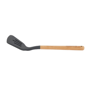 Royalford RF12747 Silicone Slotted Turner with Wooden Handle | Heat Resistant | Food Grade Non Stick Safe Durable Kitchen Spatula Turner | Perfect  for Frying & Flipping