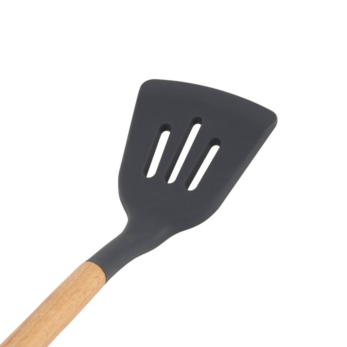 Royalford RF12747 Silicone Slotted Turner with Wooden Handle | Heat Resistant | Food Grade Non Stick Safe Durable Kitchen Spatula Turner | Perfect  for Frying & Flipping