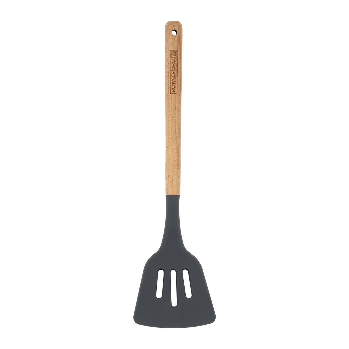 Royalford RF12747 Silicone Slotted Turner with Wooden Handle | Heat Resistant | Food Grade Non Stick Safe Durable Kitchen Spatula Turner | Perfect  for Frying & Flipping