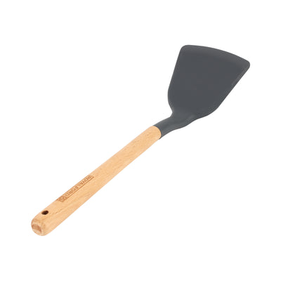 Royalford RF12748 Silicone Turner with Wooden Handle | Heat Resistant |  Food Grade | Non Stick Safe Durable Kitchen Spatula |  Perfect for Cooking, Flipping & Serving