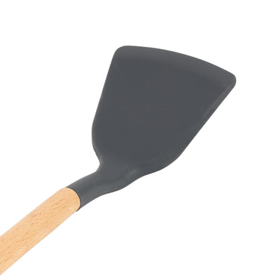 Royalford RF12748 Silicone Turner with Wooden Handle | Heat Resistant |  Food Grade | Non Stick Safe Durable Kitchen Spatula |  Perfect for Cooking, Flipping & Serving
