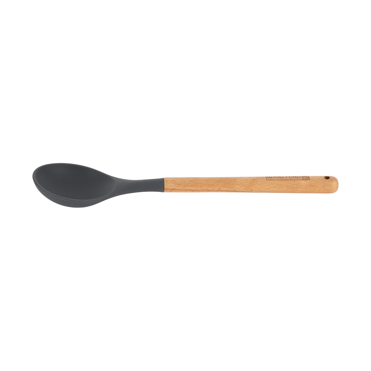Royalford RF12749 Silicone Serving Spoon with Wooden Handle | Heat Resistant | Food Grade | Non Stick Safe | Durable Kitchen Spoon for Cooking & Serving Rice, Curry Etc