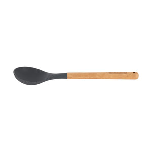 Royalford RF12749 Silicone Serving Spoon with Wooden Handle | Heat Resistant | Food Grade | Non Stick Safe | Durable Kitchen Spoon for Cooking & Serving Rice, Curry Etc