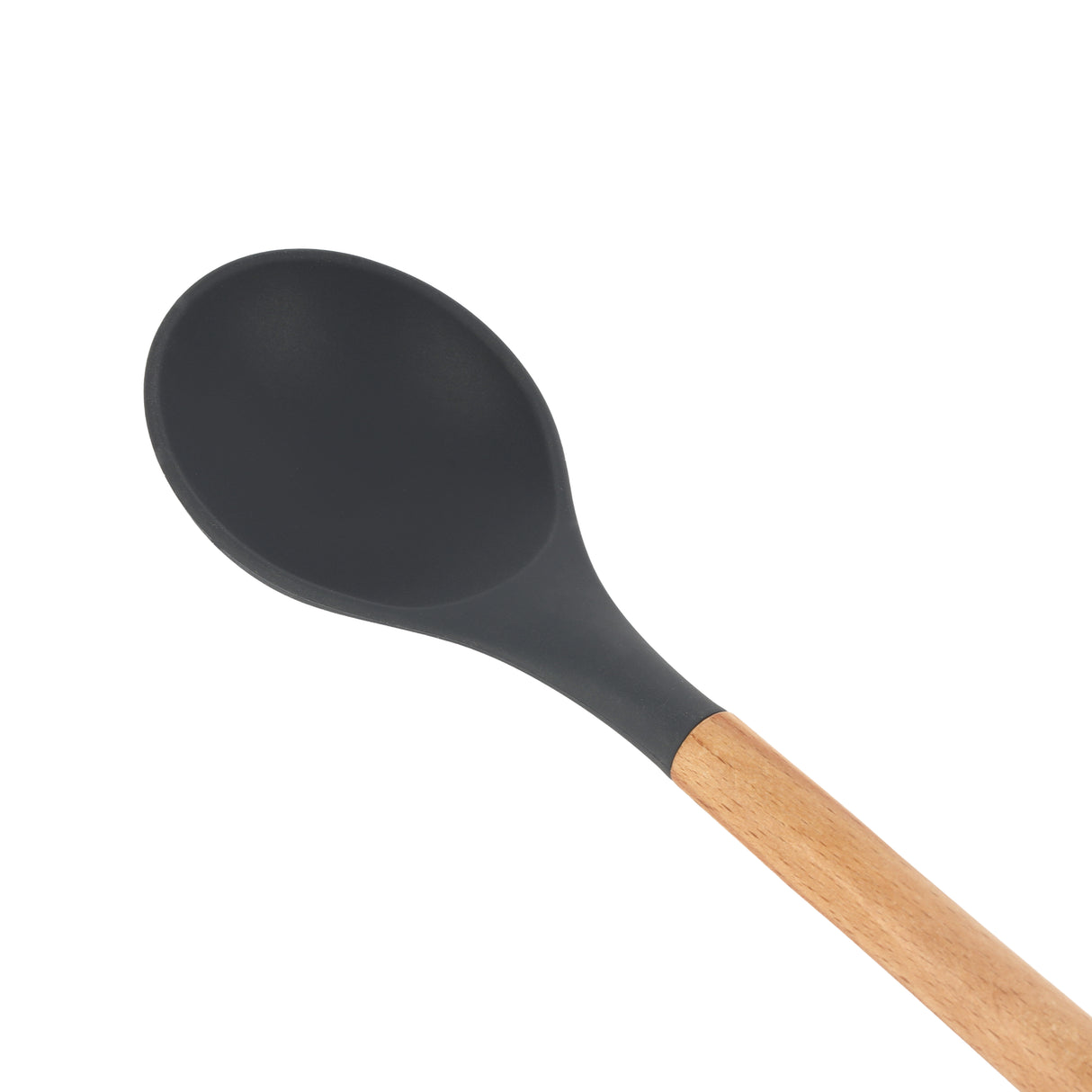 Royalford RF12749 Silicone Serving Spoon with Wooden Handle | Heat Resistant | Food Grade | Non Stick Safe | Durable Kitchen Spoon for Cooking & Serving Rice, Curry Etc