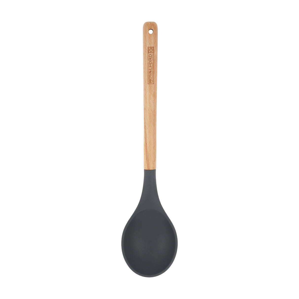 Royalford RF12749 Silicone Serving Spoon with Wooden Handle | Heat Resistant | Food Grade | Non Stick Safe | Durable Kitchen Spoon for Cooking & Serving Rice, Curry Etc